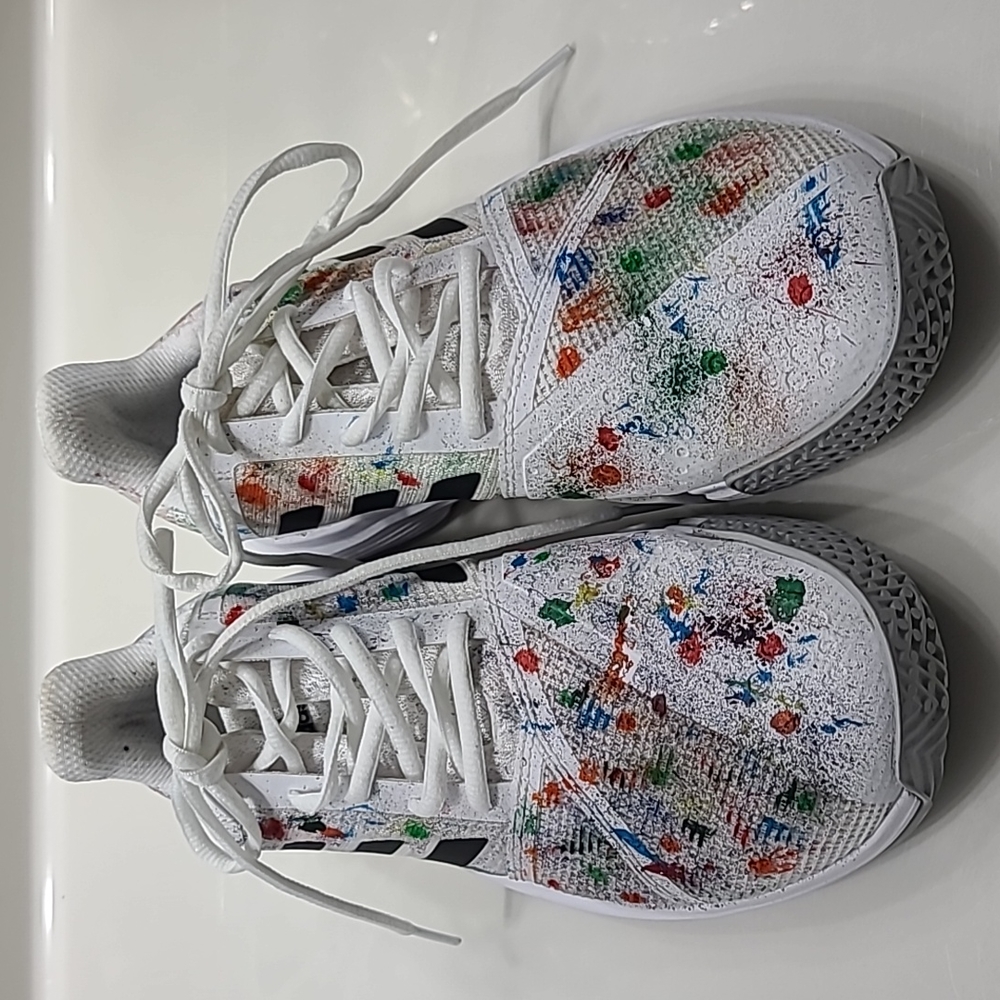 Men-Adidas CourtJam Bounce Shoes - White/Colorful Sz.7.5